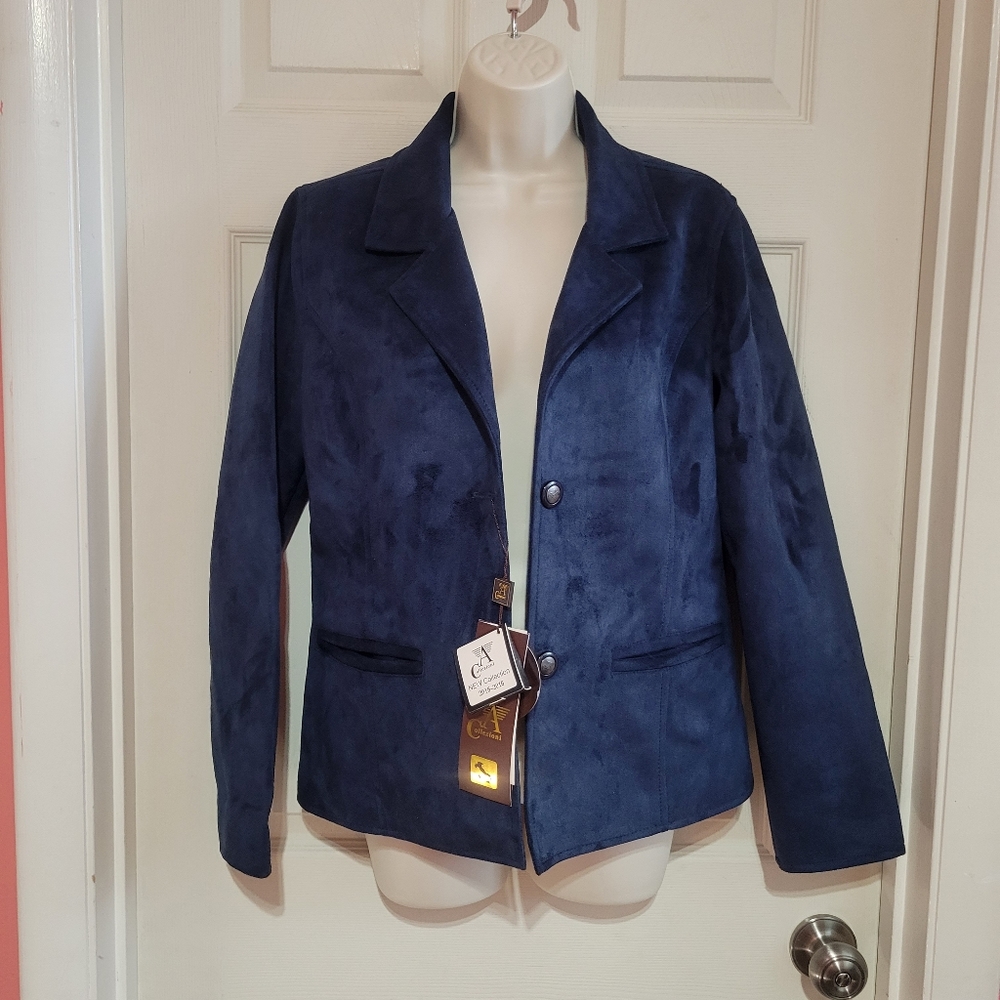 NWT A Collezioni dark navy blue leather jacket size medium